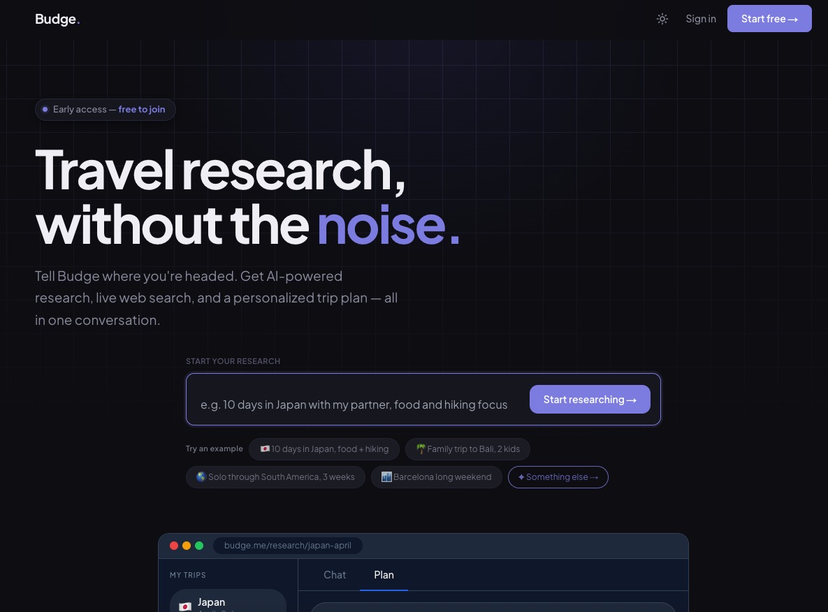 Budge — AI Travel Research & Planning screenshot 1