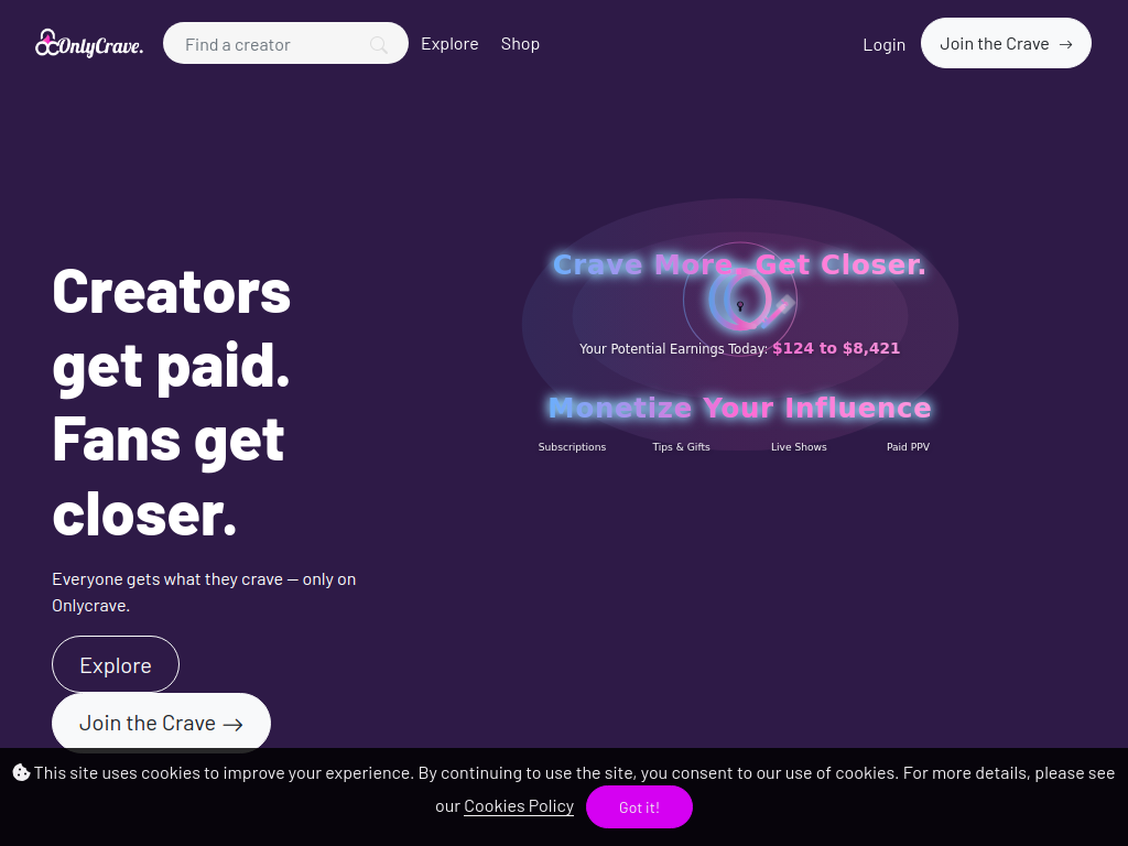 Onlycrave - Connect with Fans. Earn with Content. screenshot 1