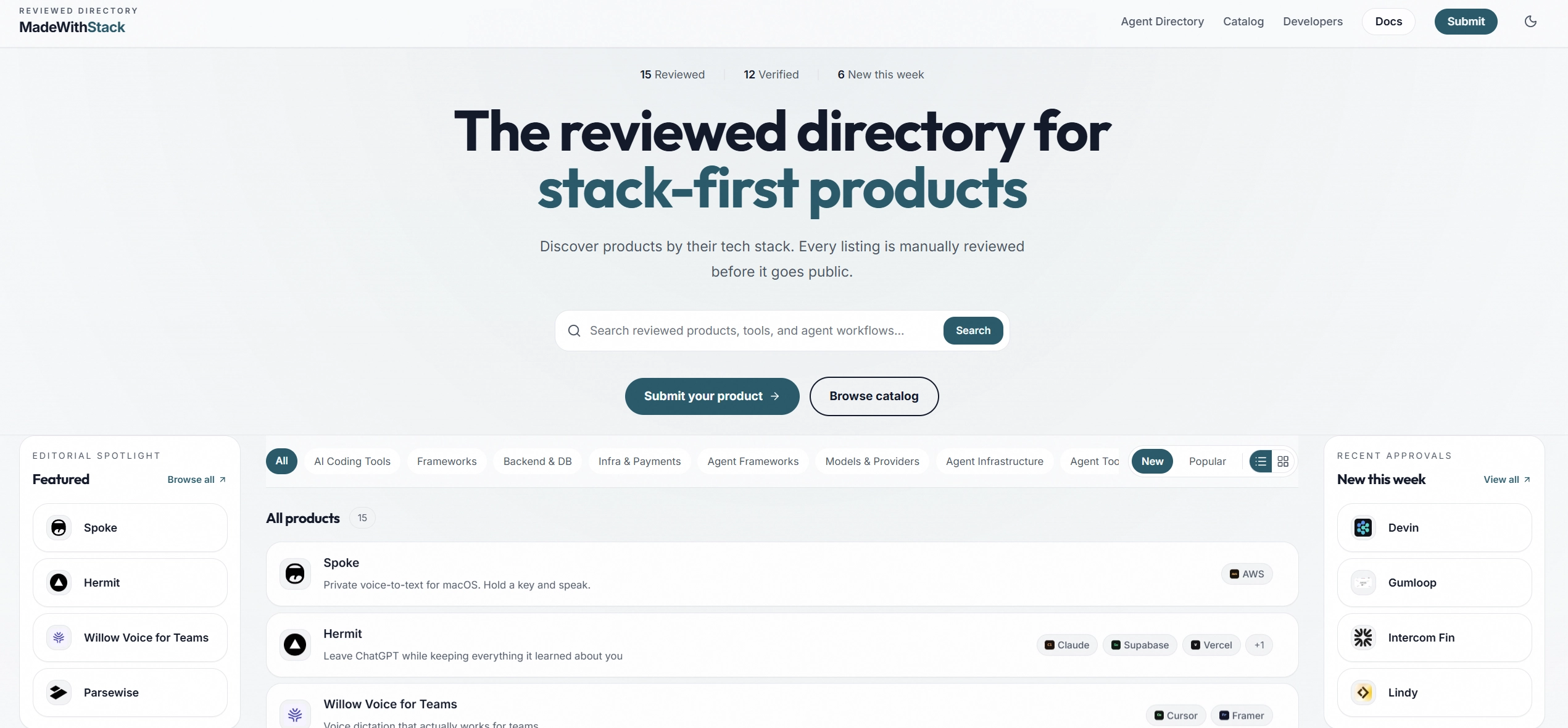 MadeWithStack - The professional directory for reviewed agent-built products screenshot 1