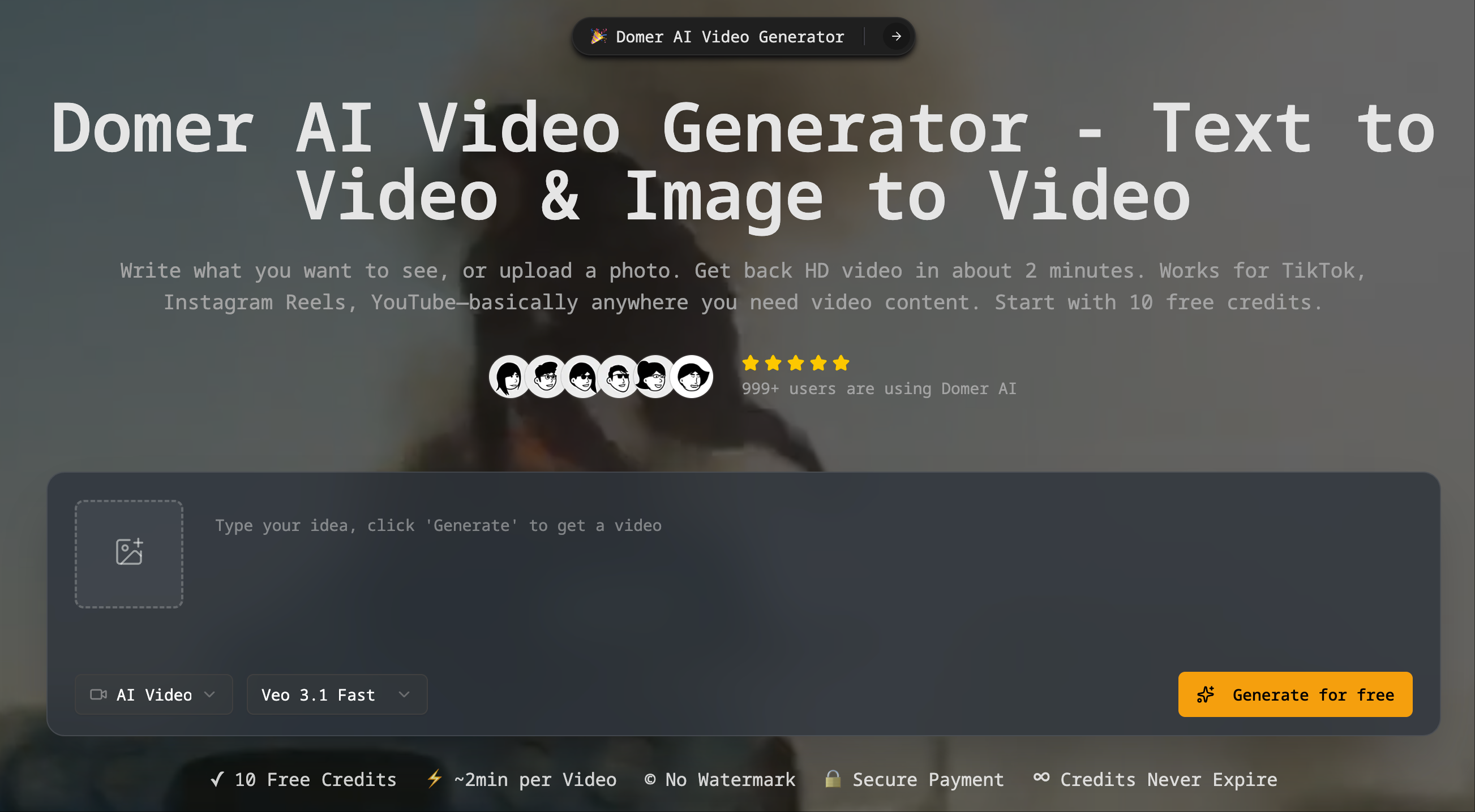 Domer AI - Free AI Video Generator | Text & Image to Video screenshot 1