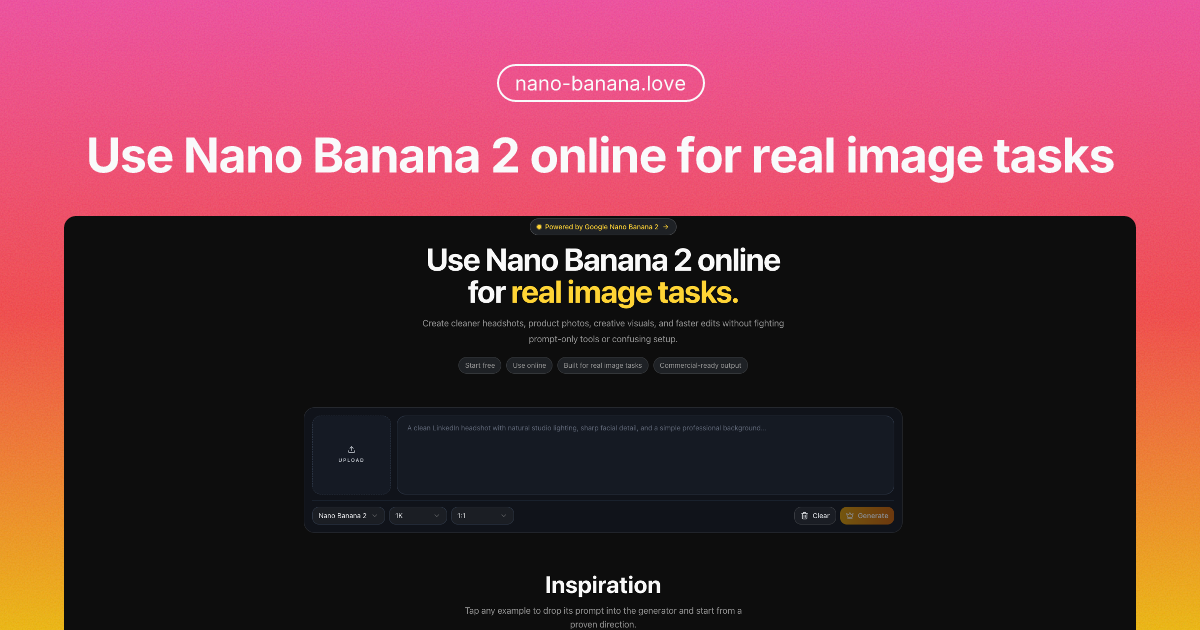 Use Nano Banana 2 Online for Headshots, Product Photos, and Image Edits | Nano Banana screenshot 1