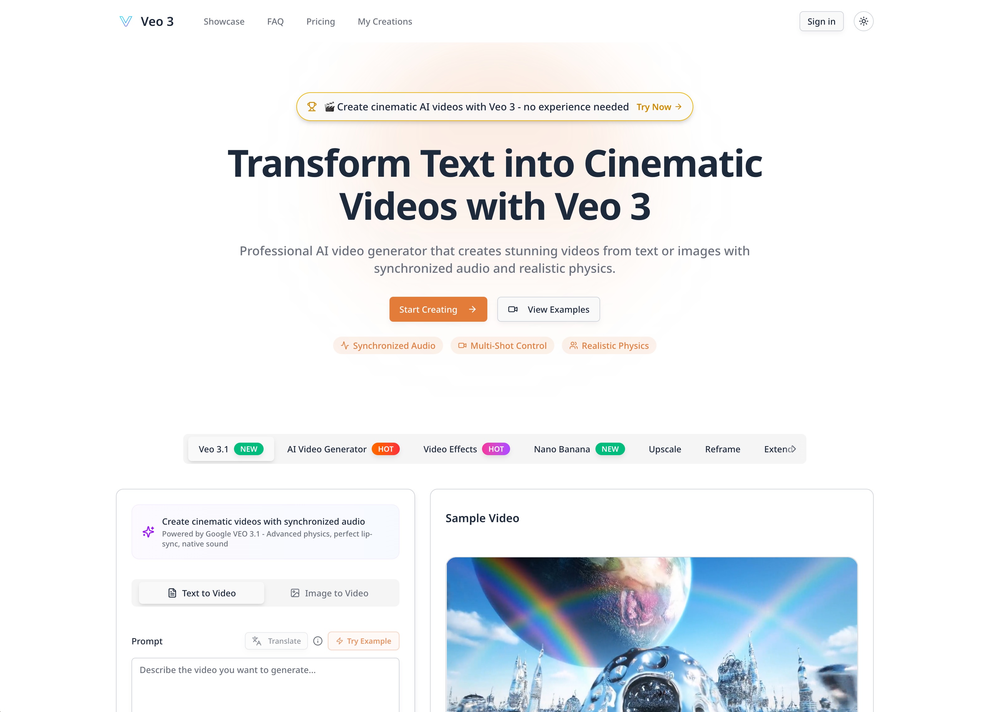 Veo 3 AI Video Generator with Audio | Cinematic Text-to-Video screenshot 1