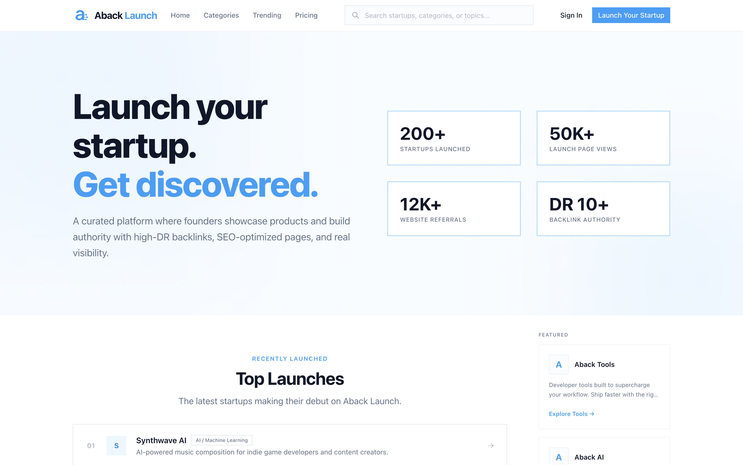 Aback Launch | Discover &amp; Launch Startups screenshot 1