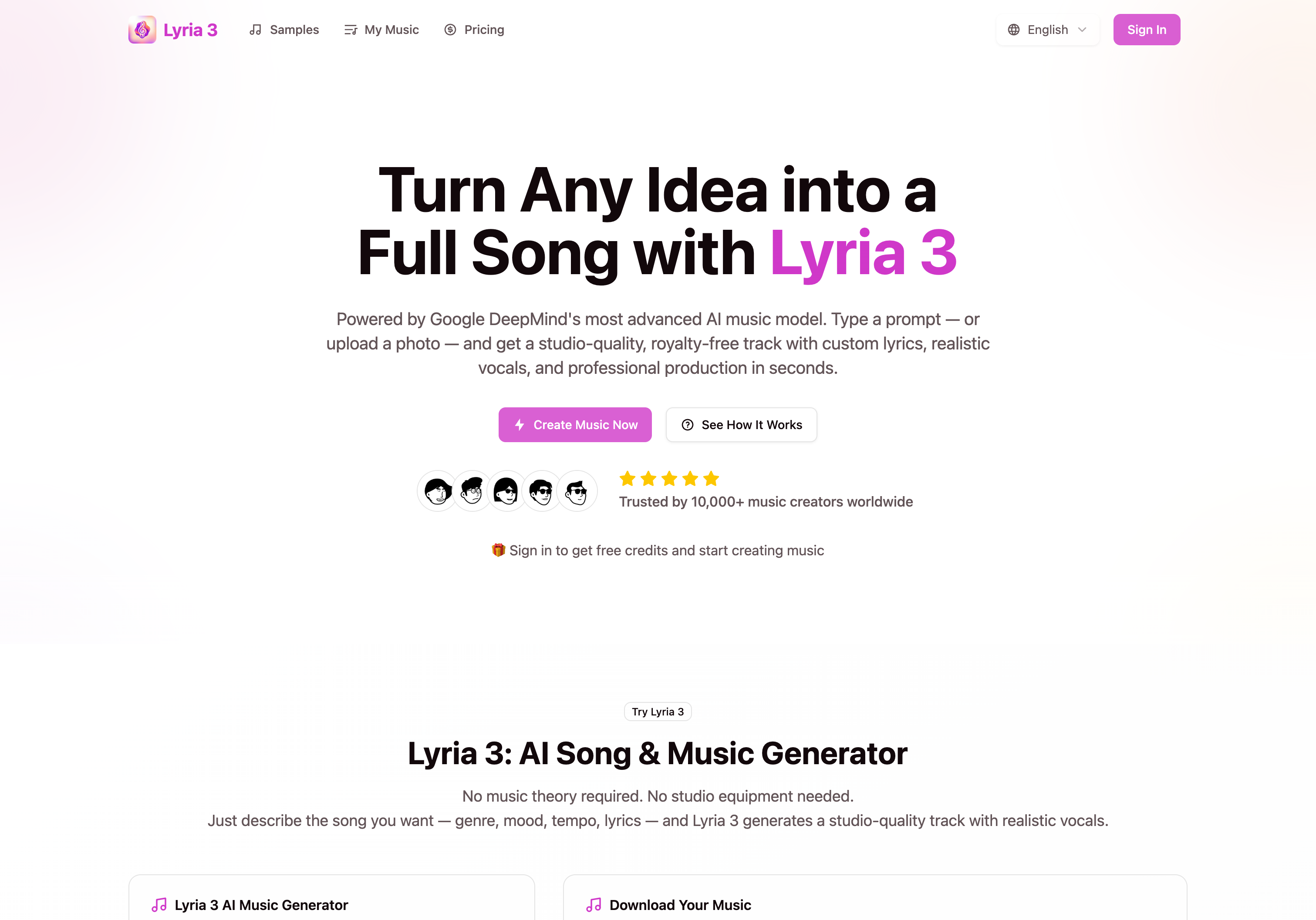 Lyria 3 - Premier AI Song & Music Generator Online screenshot 1